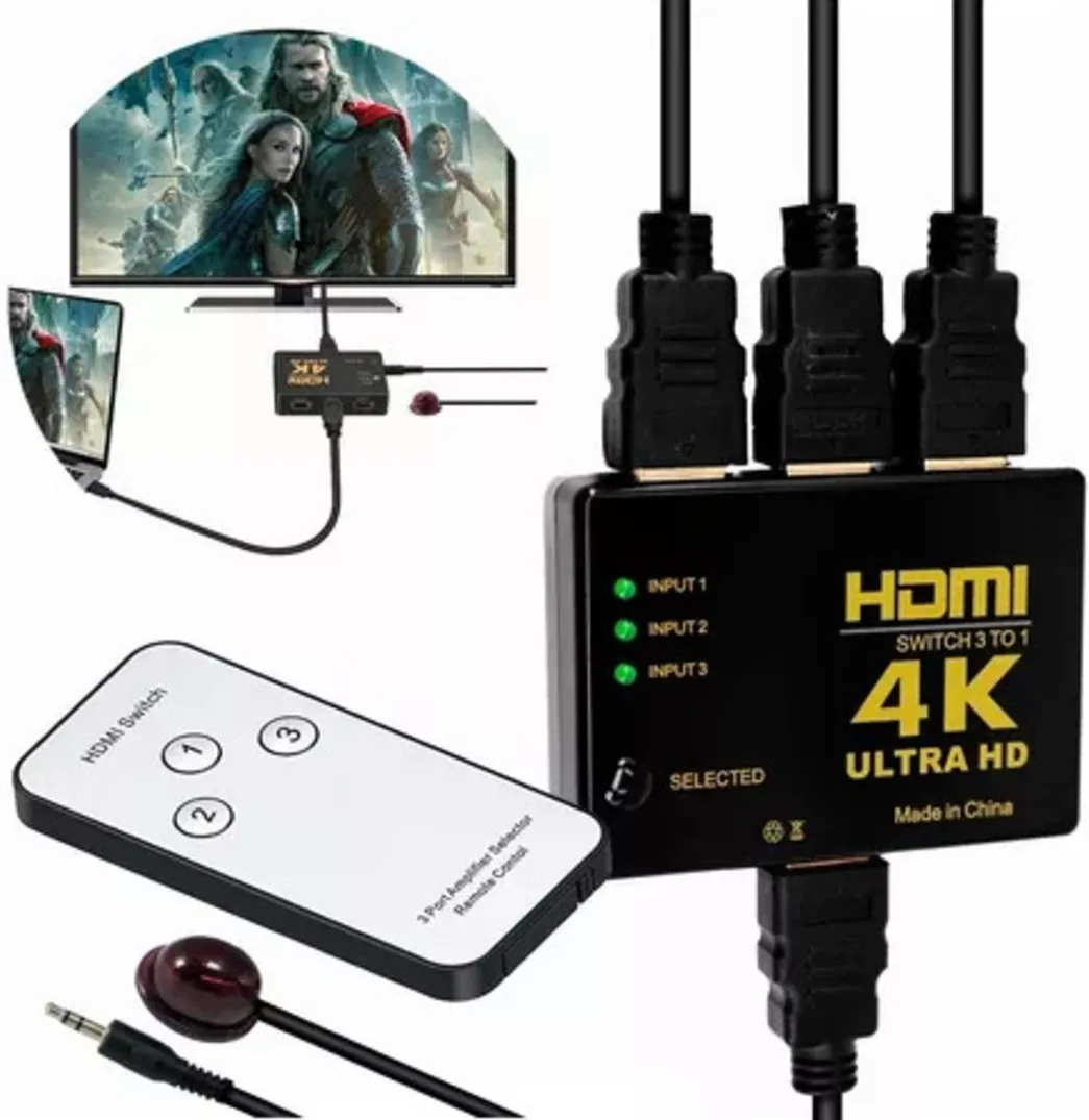 Switch Hdmi 4k Control Remoto Ps3 Xbox Pc Laptop 3 Puertos