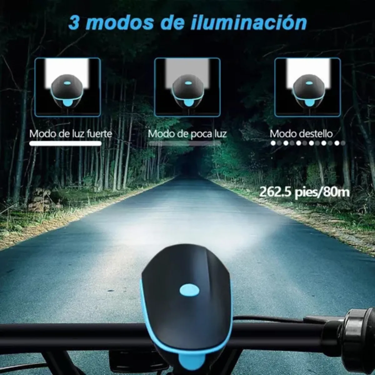 Luz Linterna Con Pito Bicicleta Recargable + Luz Trasera Usb