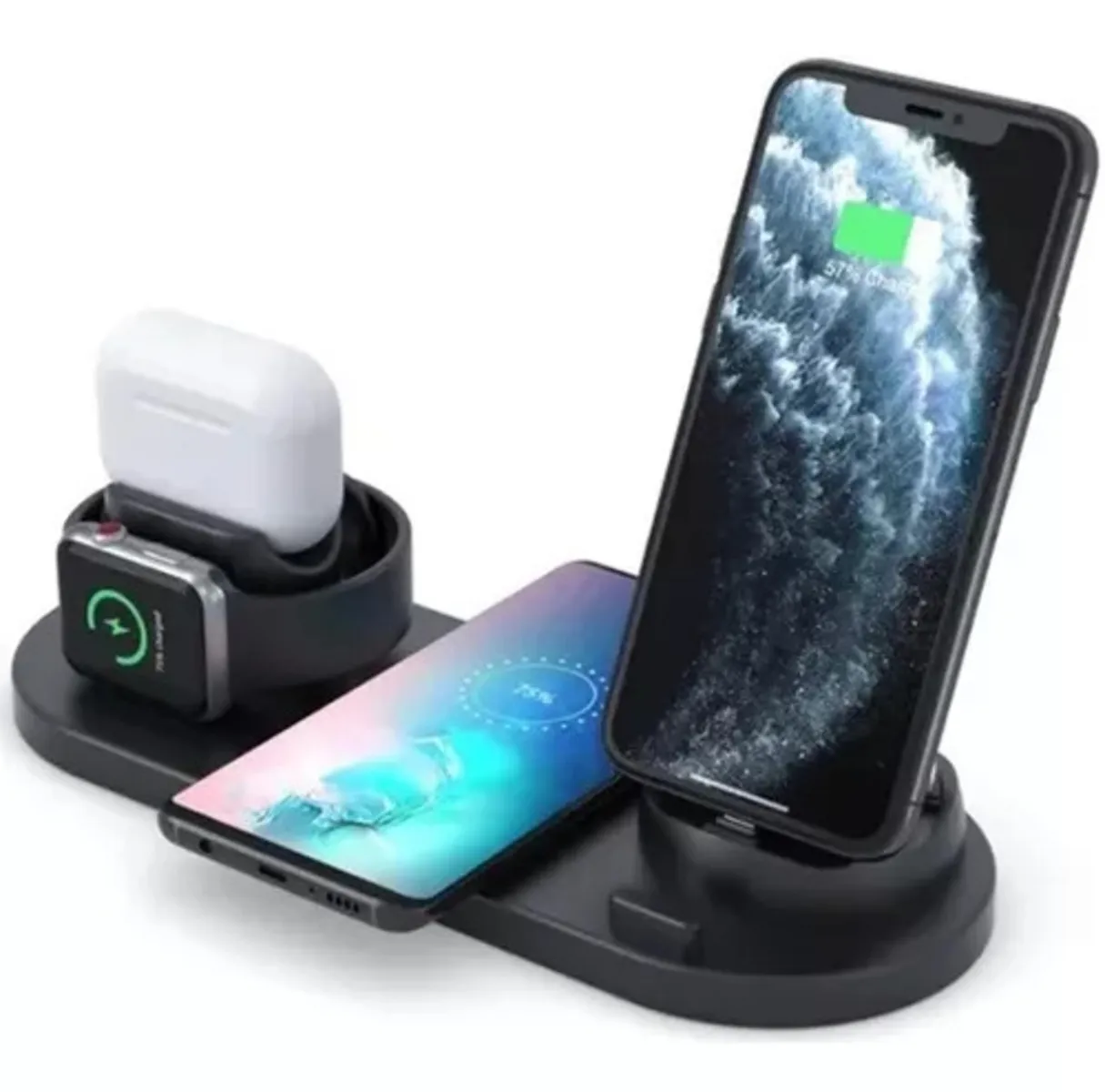 Base De Carga Inalámbrica 6 En 1 Para Celular Smarwatch Y AirPods