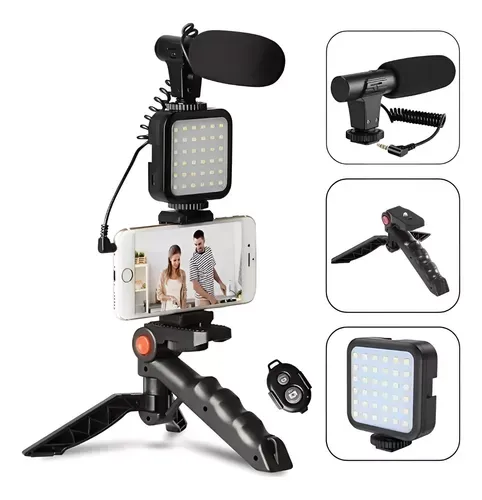 Estabilizador Soporte Celular Luz Led Micrófono + Control