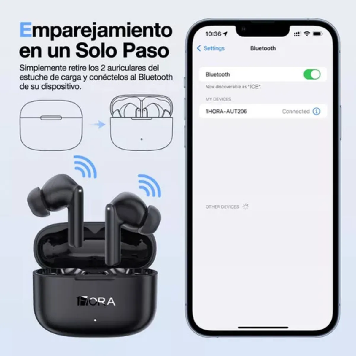 Audífonos In-ear Inalámbricos Bluetooth 1hora Aut206 Negro