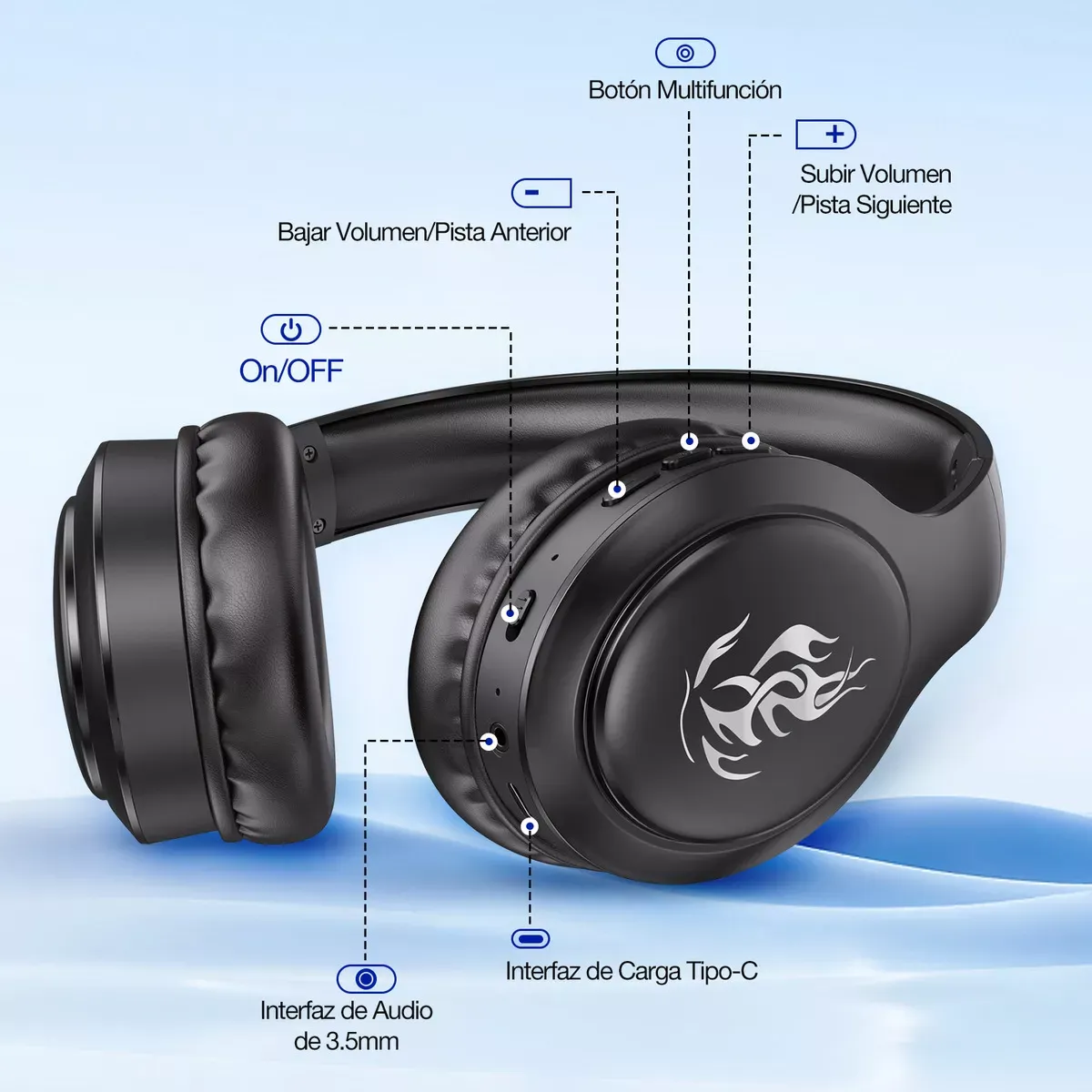 Audífonos Inalámbricos Bluetooth On Ear Headphones 1Hora Compatibles con iPhone, Android y Tabletas - Llamadas Manos Libres Con Micrófono