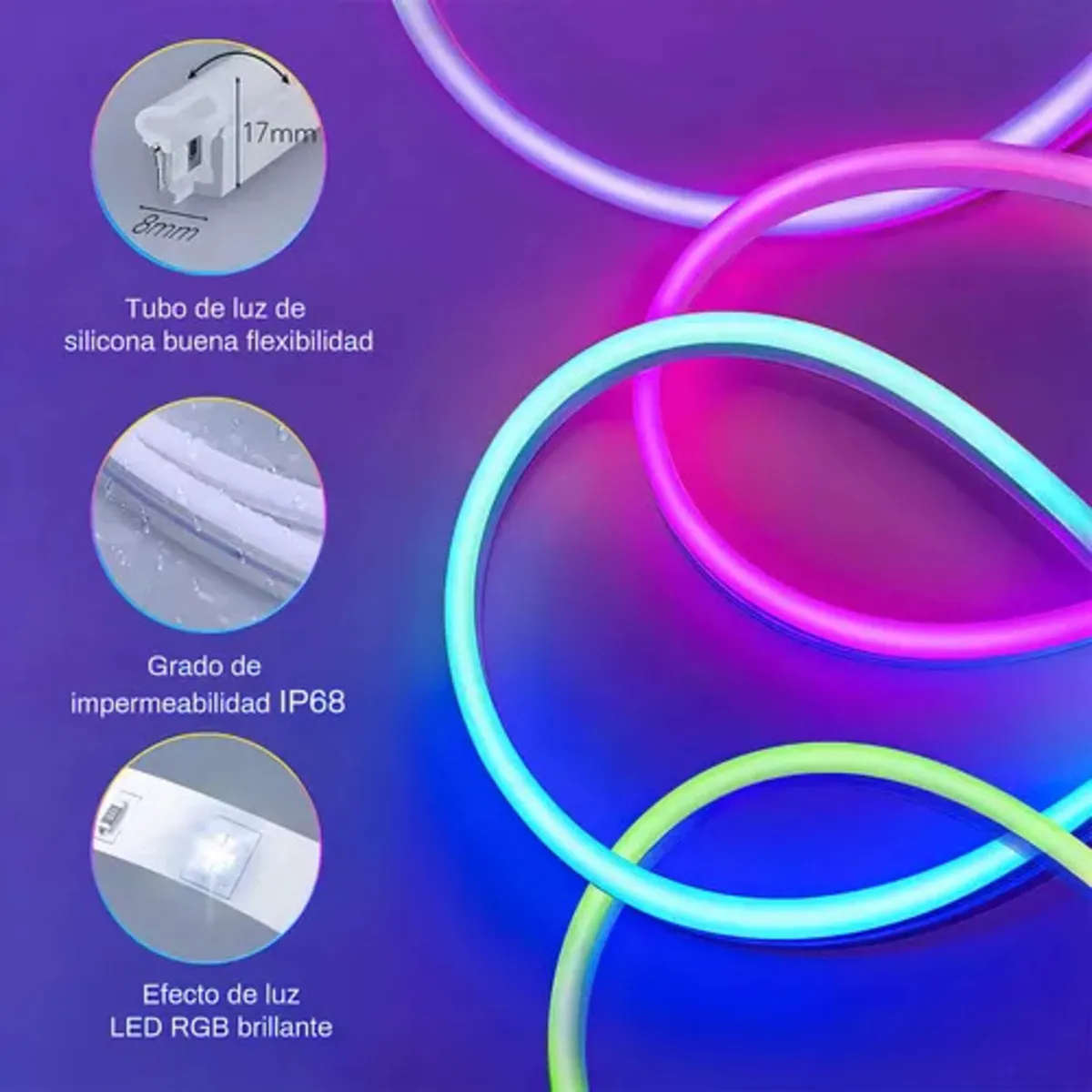 Tira Led Manguera Bluetooth App Silicona Luz Rgb Rítmica Neón + Control 