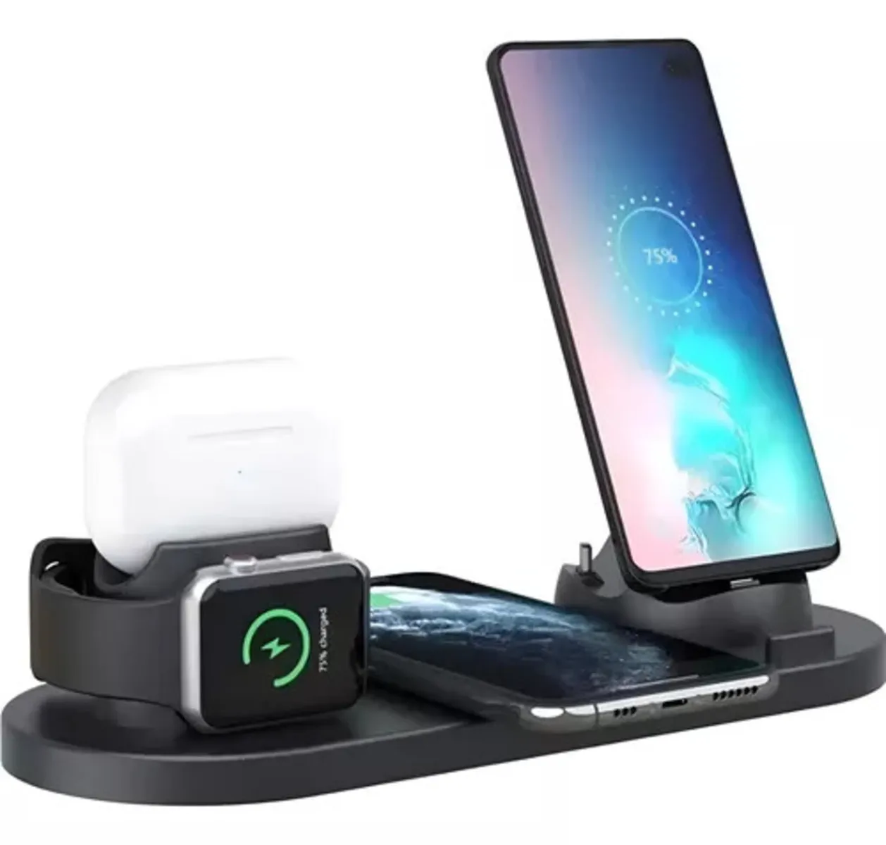 Base De Carga Inalámbrica 6 En 1 Para Celular Smarwatch Y AirPods