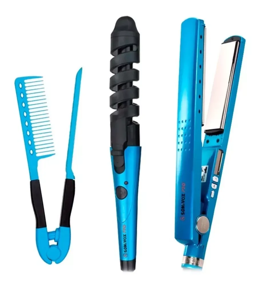 Combo Plancha De Cabello Nano Titanium + Rizador + Peine