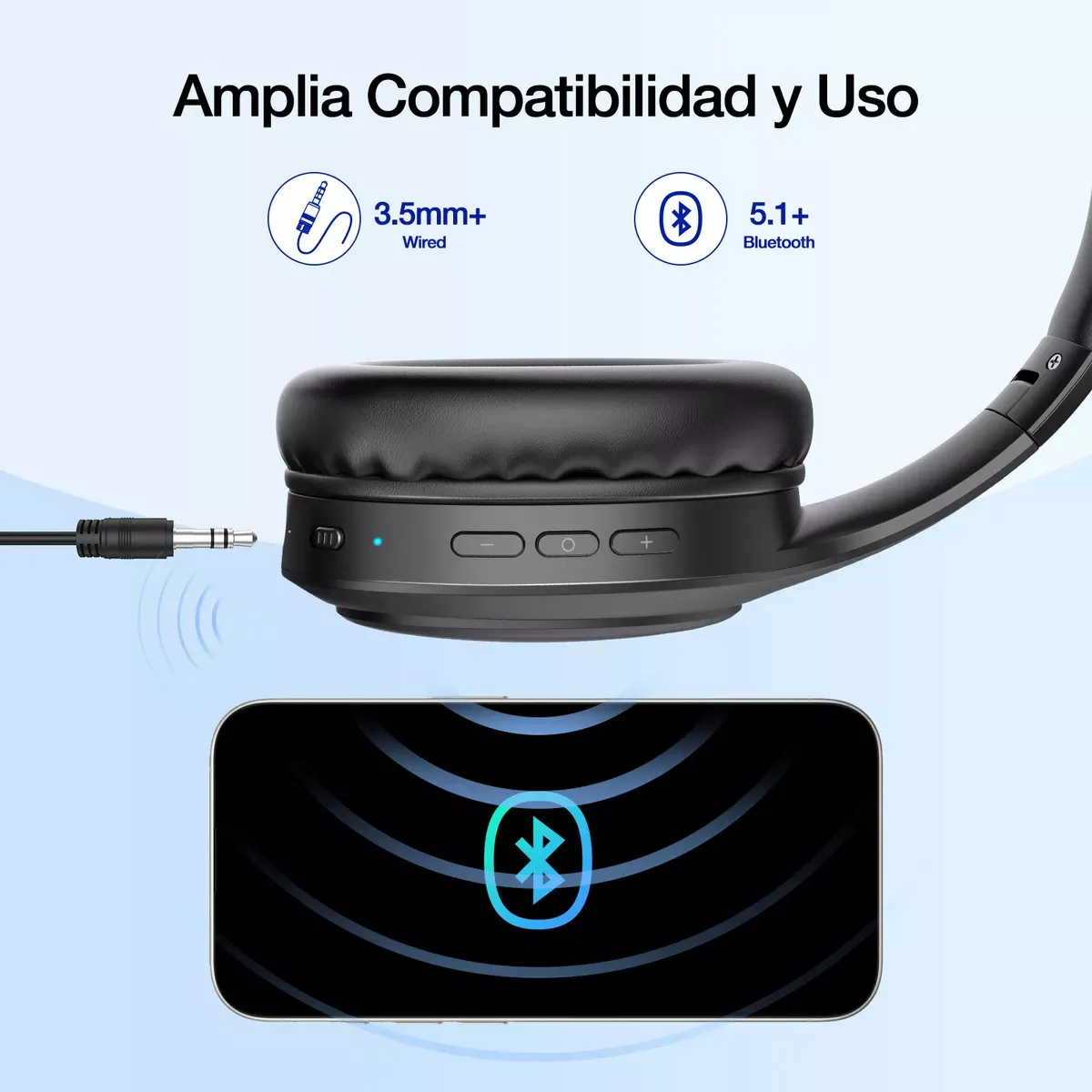 Audífonos Inalámbricos Bluetooth On Ear Headphones 1Hora Compatibles con iPhone, Android y Tabletas - Llamadas Manos Libres Con Micrófono