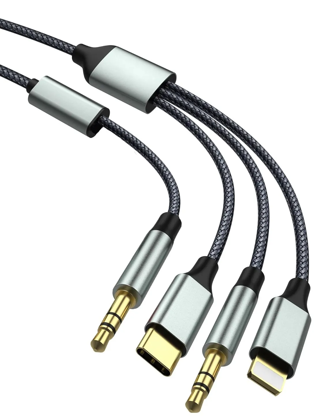 Cable 3 En 1 Nylon Auxiliar A Lightning Tipo C Y Auxiliar