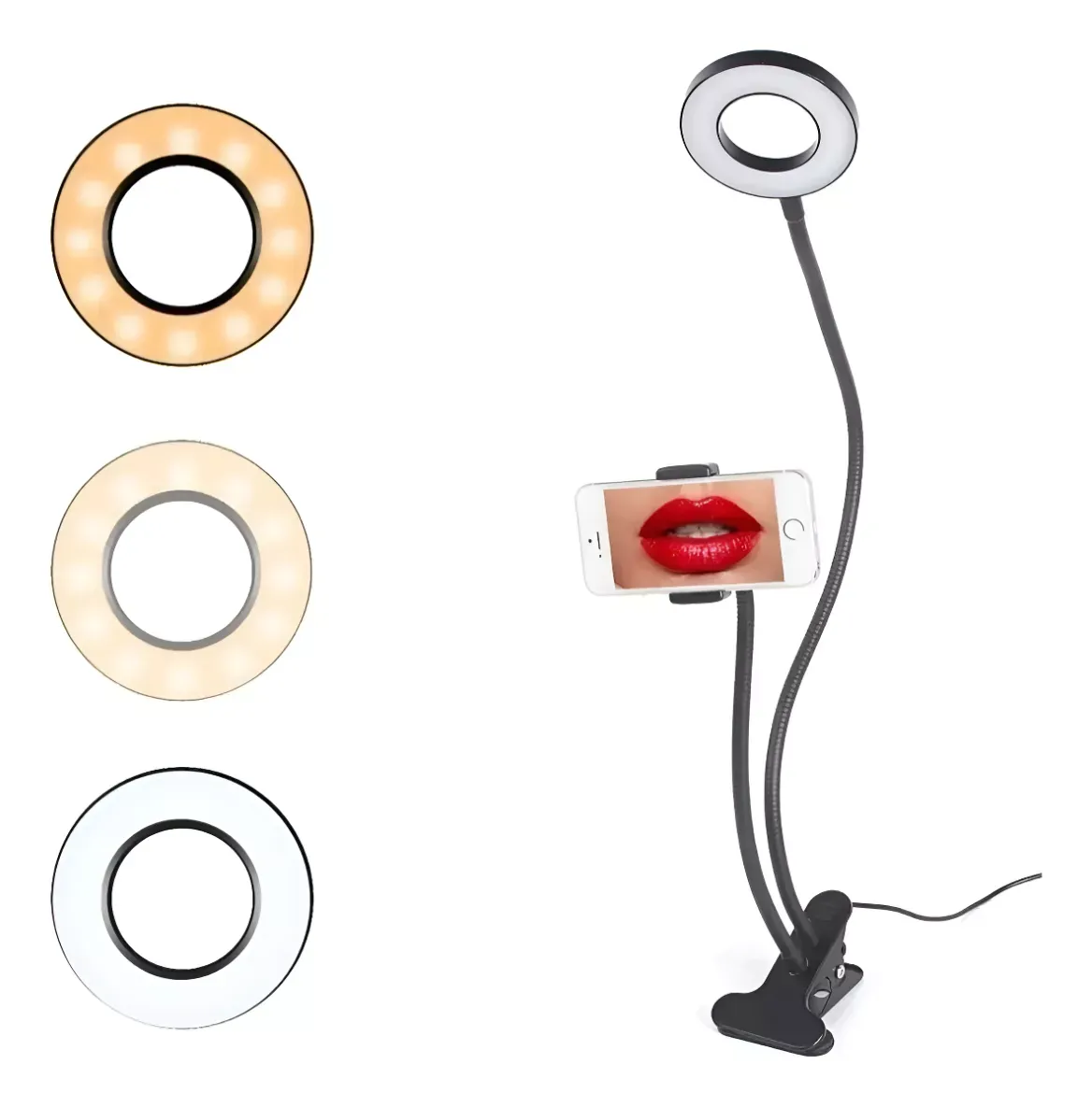 Aro Luz Led Flexible Con Soporte Celular Para Mesa Microfono