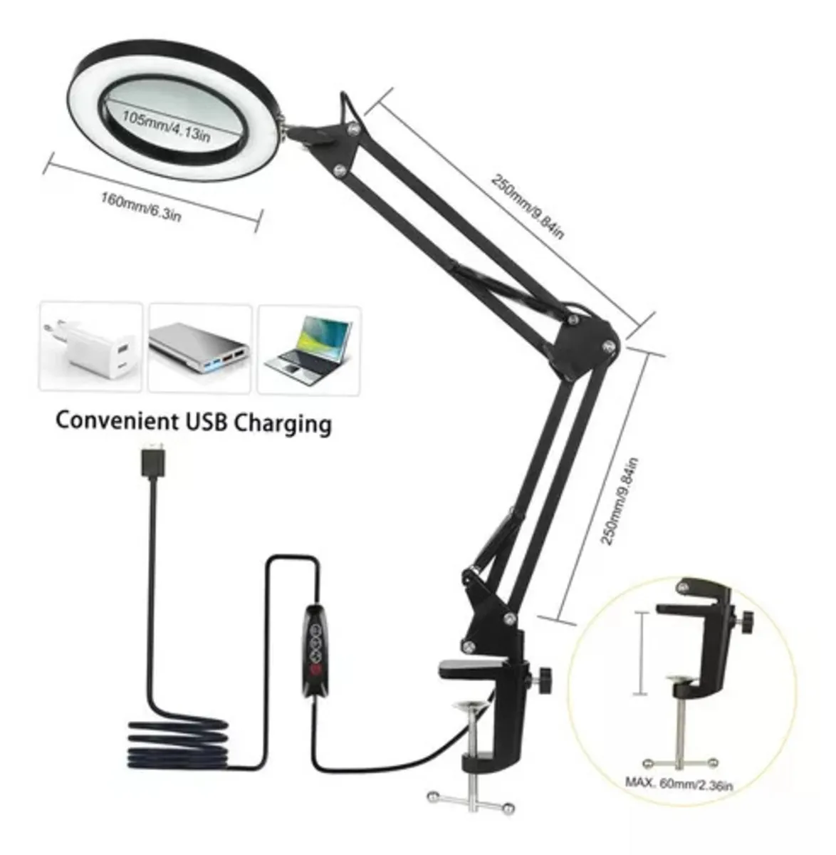 Lampara Lupa Led Brazo Ajustable 3 Tonos Lectura Trabajo