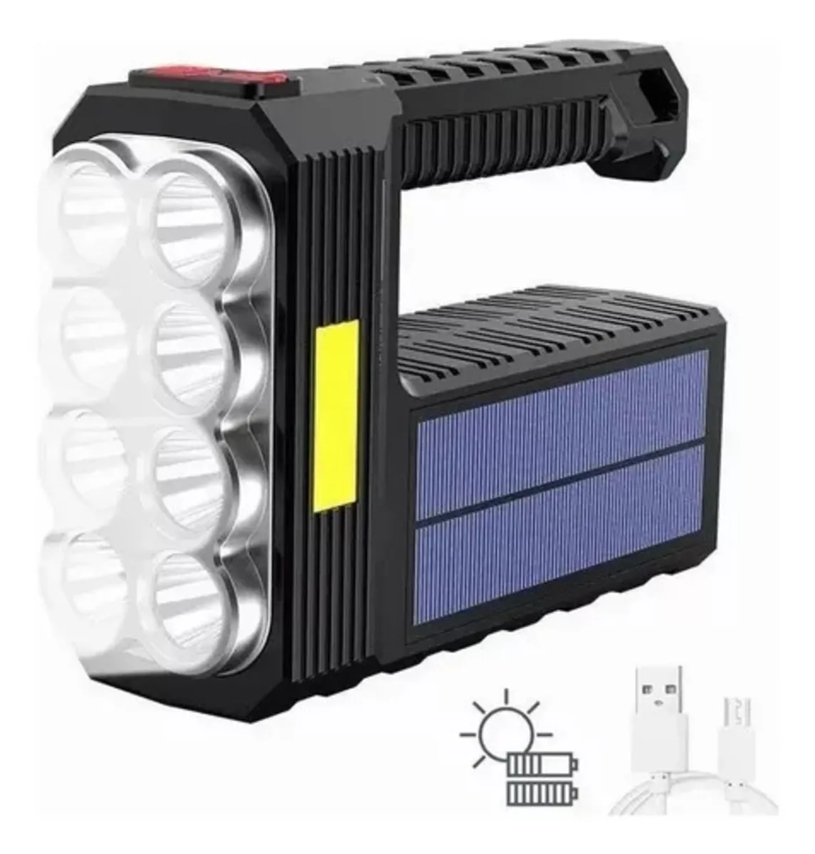 Lampara Led De Mano 8 Led Tactica Solar Recargable Camping Impermeable