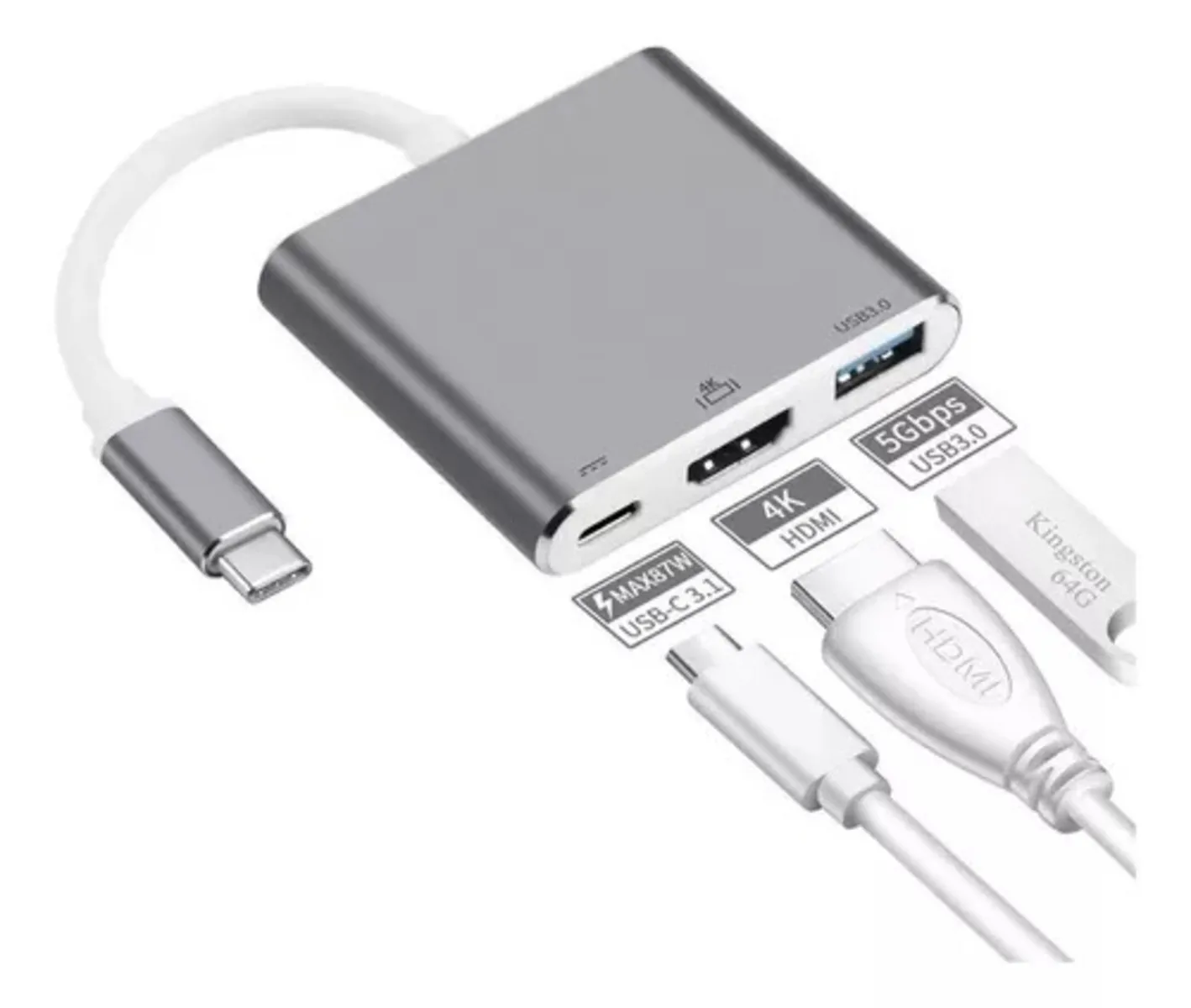 Adaptador 3 Puertos Type C Tipo C Hdmi Usb 3.0 Convertidor