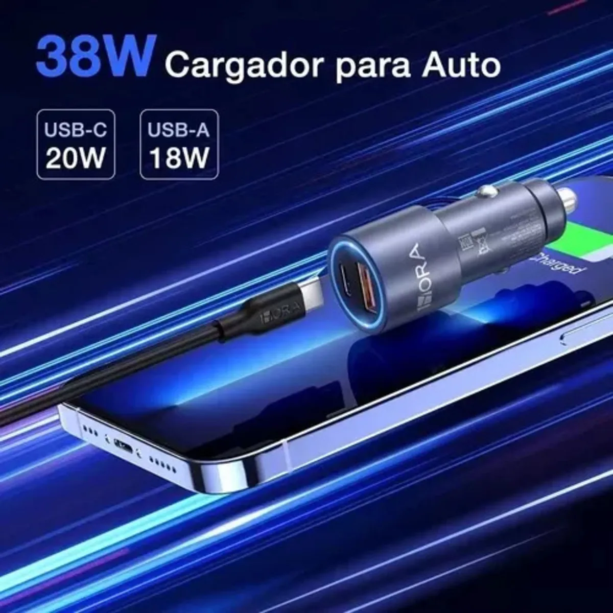 Cargador Para Carro 38w Dual Carga Rápida Usb C A Usb C 3a