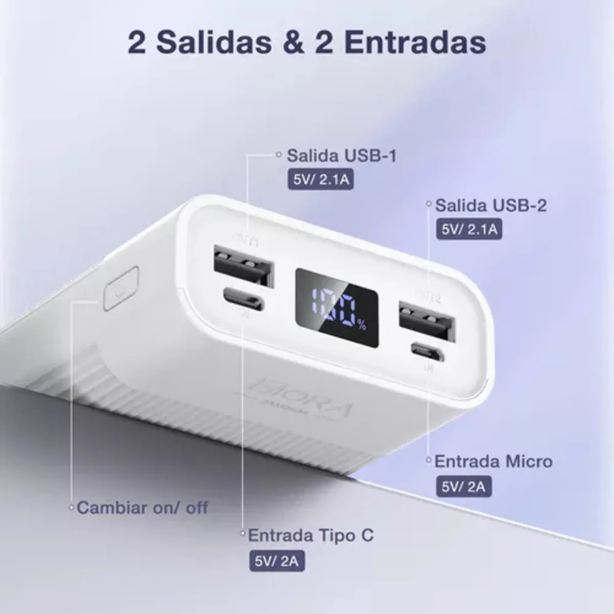 Power Bank Batería Portátil 20000mah 2.1a Carga Rápida Real