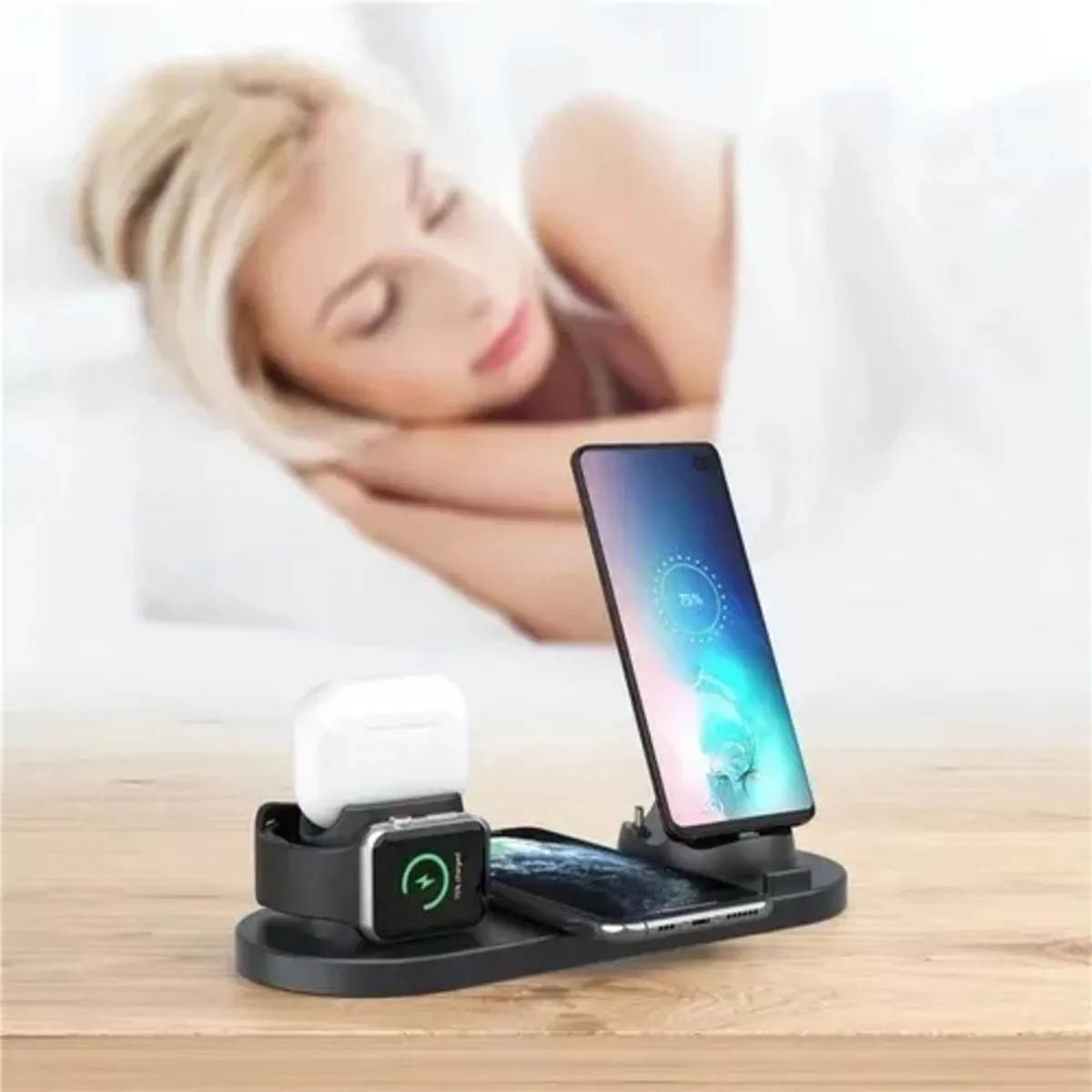 Base De Carga Inalámbrica 6 En 1 Para Celular Smarwatch Y AirPods