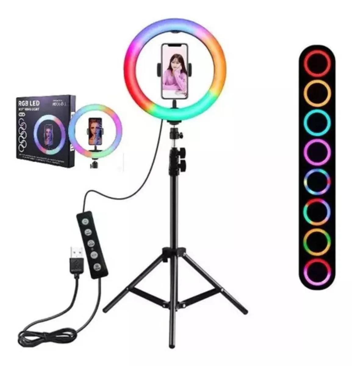 Aro De Luz Rgb Led Flash 36 Cm Fotografía Selfie + Trípode