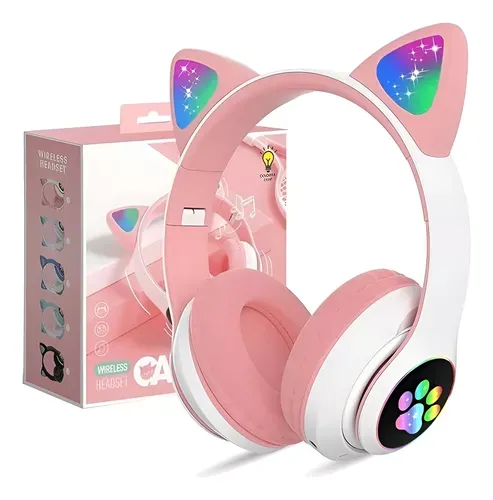 Audífonos Gamer Inalámbricos CAT STN-28 Rosa Con Luz LED