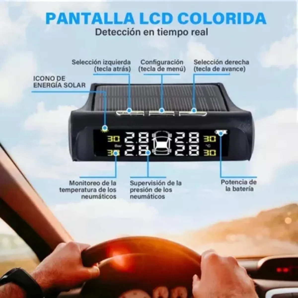 Medidor Presion Tpms Llanta X4 Carro Digital Recarga Solar