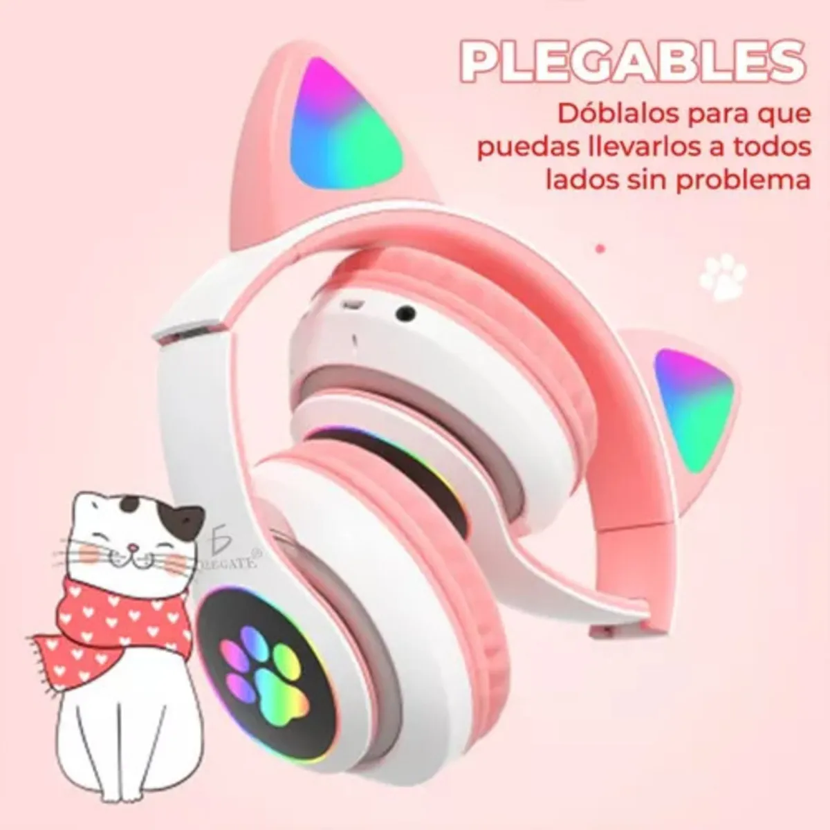 Diadema Gato Auriculares Bluetooth Colorido Led Luminoso