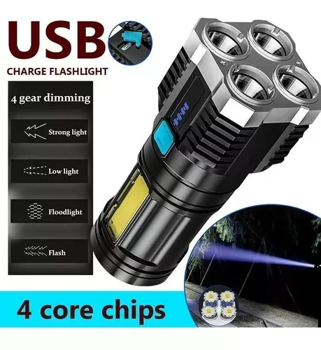 Linterna Led 4 Lamparas Alta Potencia Recargable Usb Camping