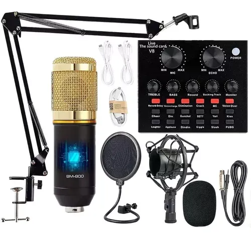 Kit Micrófono Condensador Profesional + Tarjeta Sonido V8