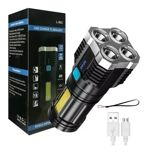 Linterna Led 4 Lamparas Alta Potencia Recargable Usb Camping