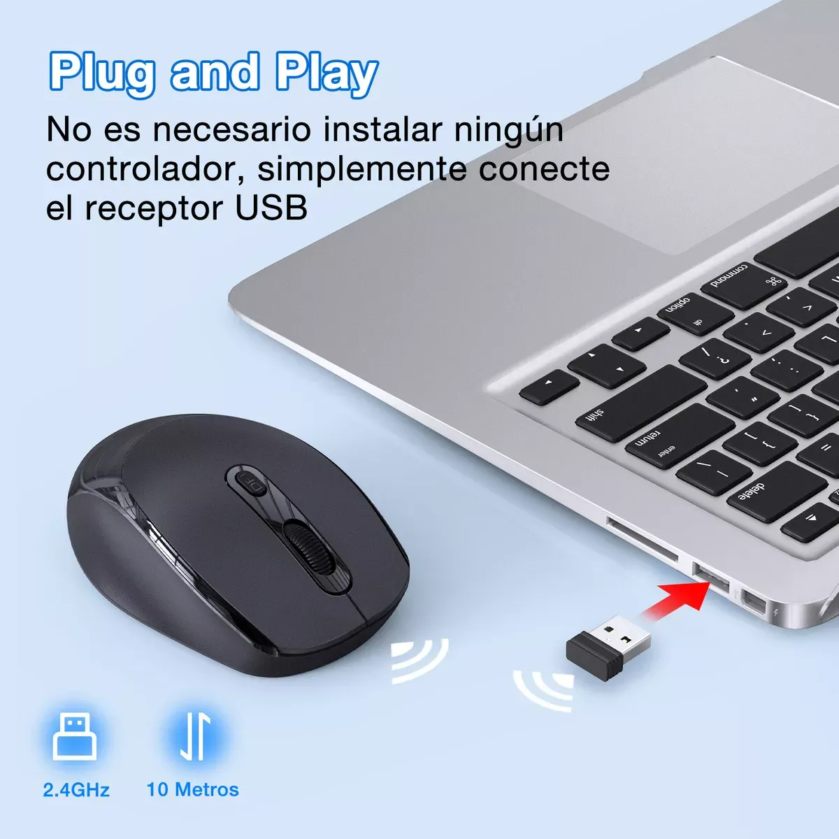 Mouse Inalámbrico Raton Silencioso Portátil 2.4g 1600 Dpi