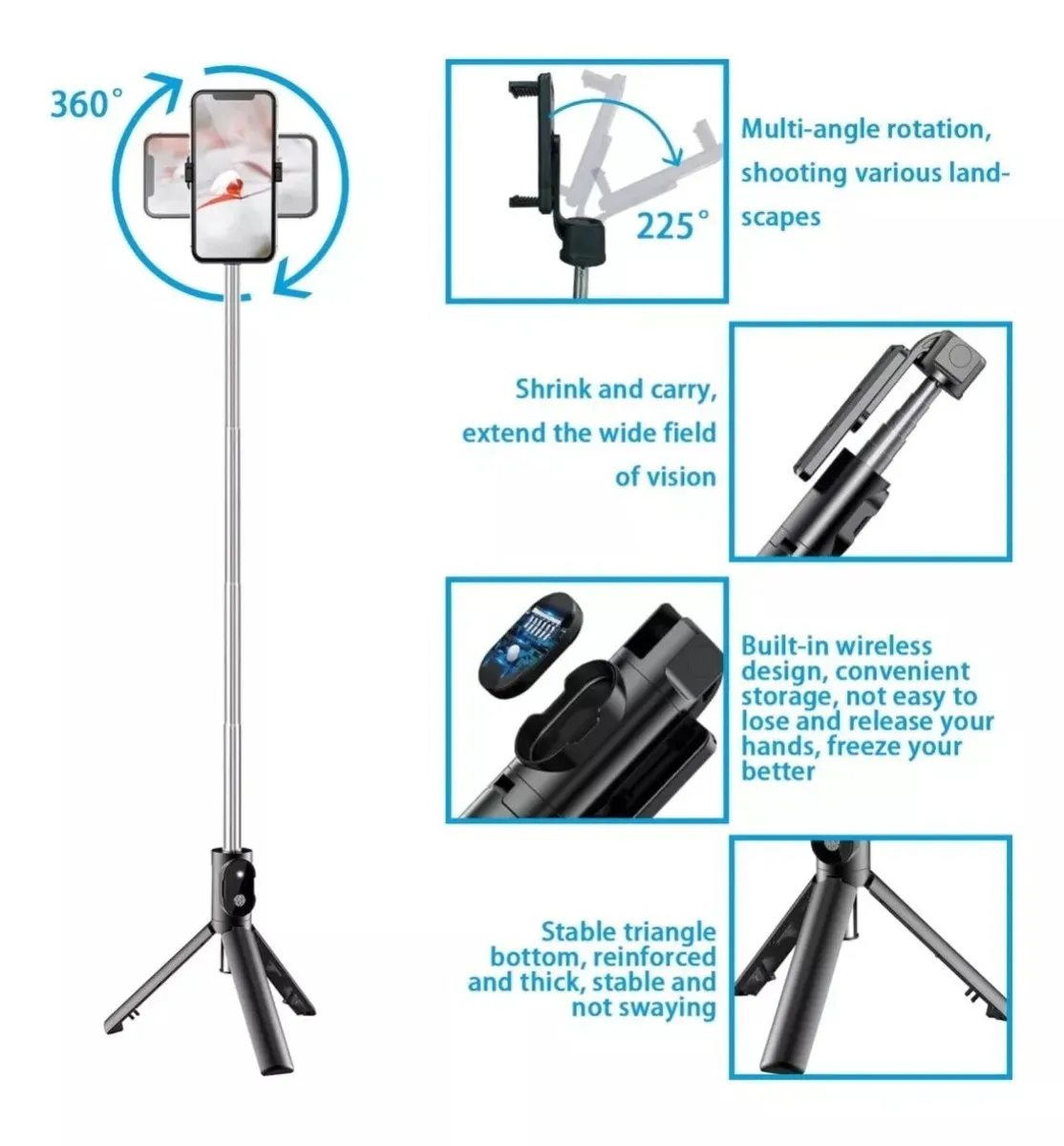 Monopod Tripode Fotografia Celular Led Control Selfie Stick