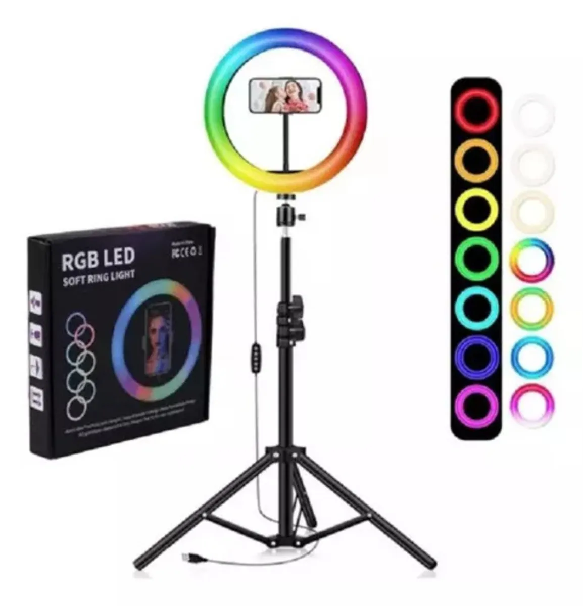 Aro De Luz Rgb Led Flash 36 Cm Fotografía Selfie + Trípode