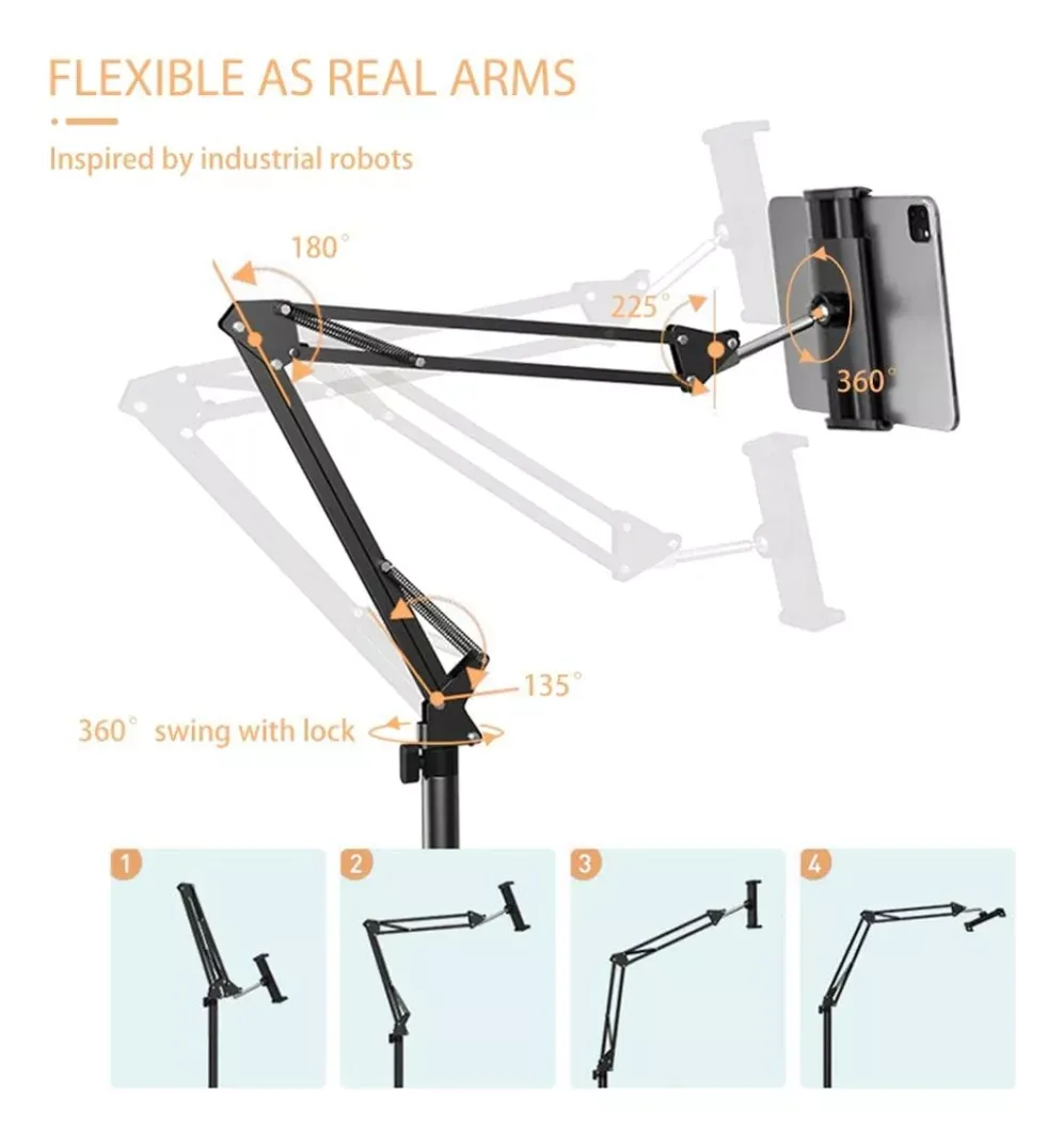 Soporte De Piso Para Tablet Celular Brazo Articulado Hogar Trabajo