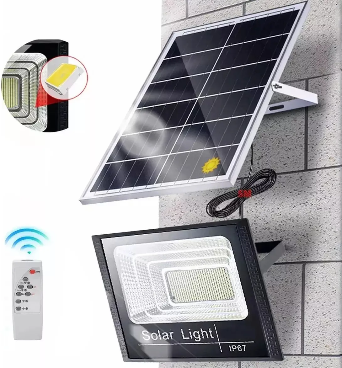 Lampara Reflector Solar Recargable 100w Con Control + Panel