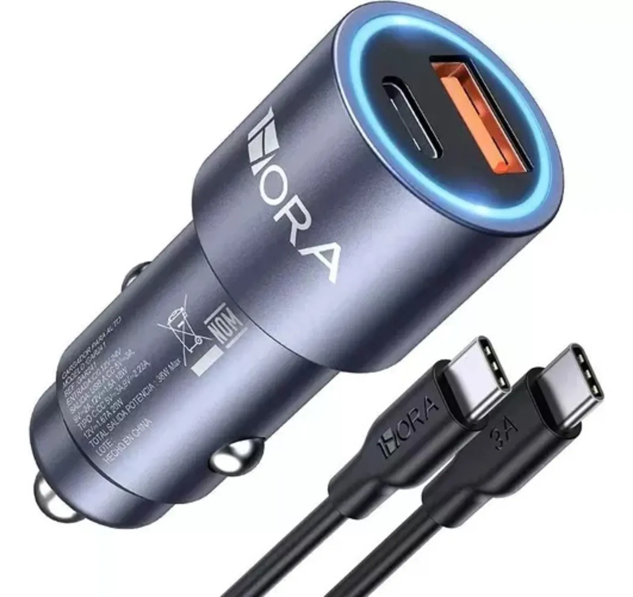 Cargador Para Carro 38w Dual Carga Rápida Usb C A Usb C 3a