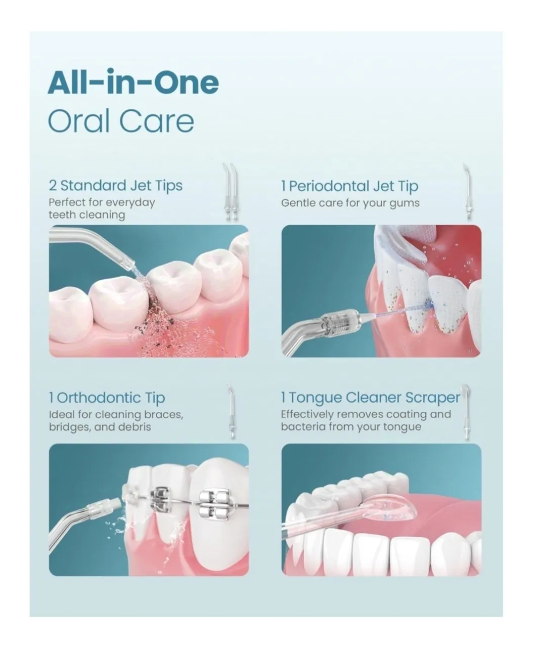 Irrigador Oral Recargable Con 5 Puntas De Chorro Y 4 Modos Inalámbrico Portátil - Limpiador De Dientes De Agua.