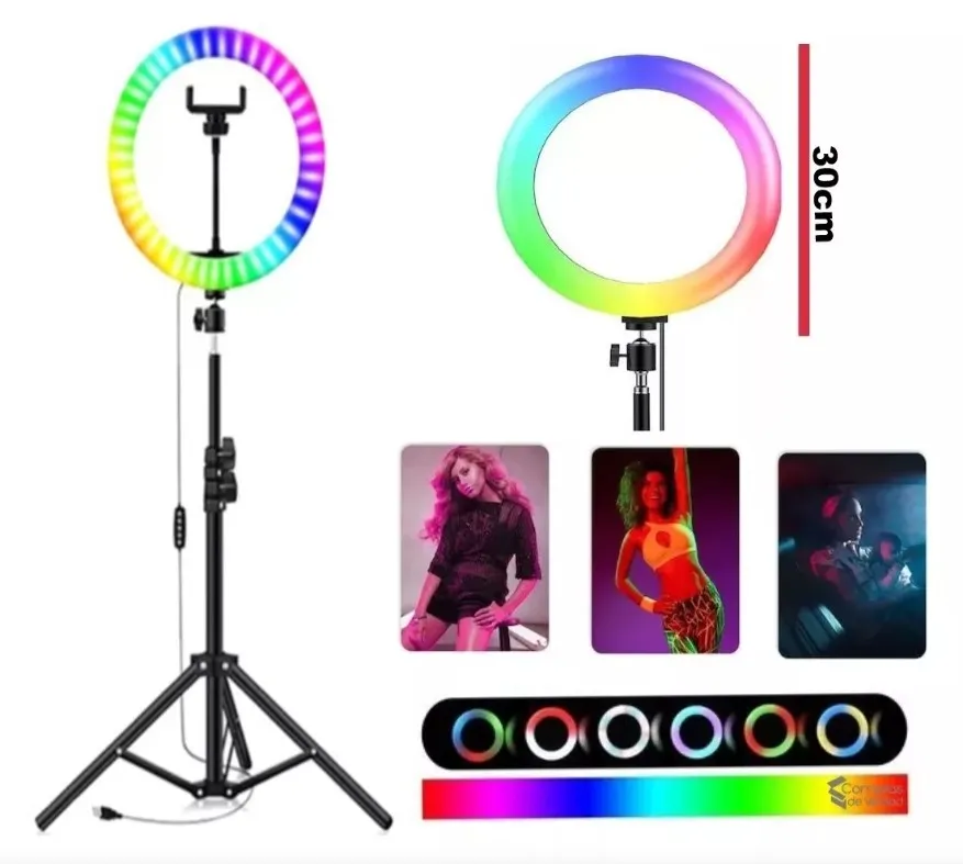 Aro De Luz RGB Multicolor 30 cm + Trípode