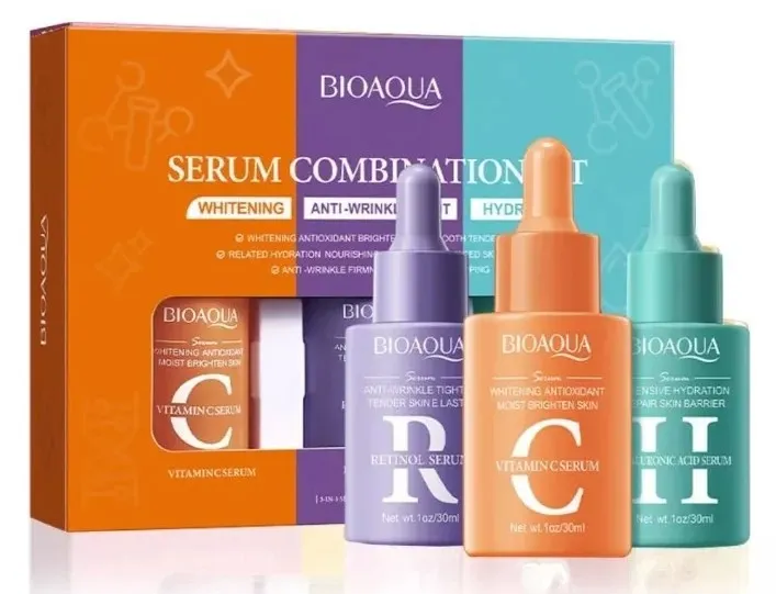 Bioaqua Piel de Cristal Kit Sueros Faciales Vitamina C Retinol Hialuronico