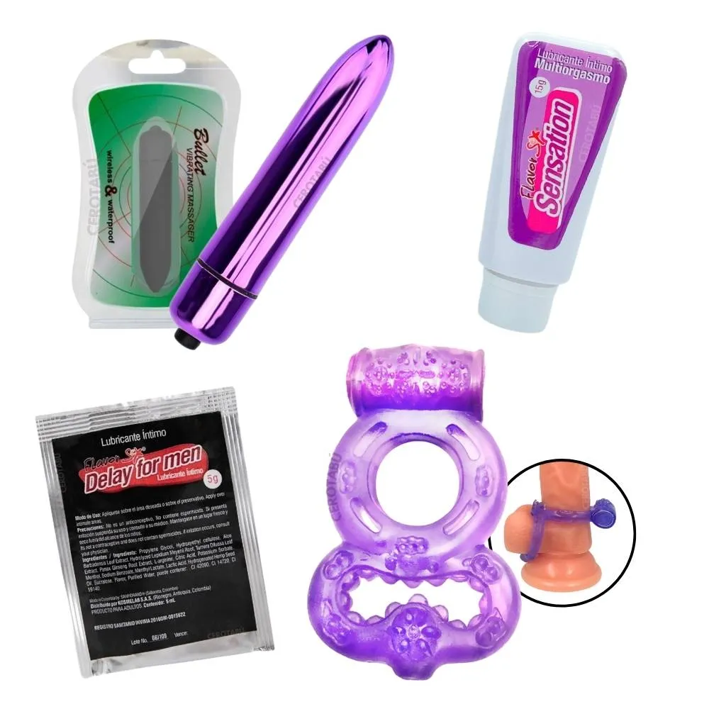 Kit x2 Vibrador Bala + Anillo + Multiorgasmos + Retardante