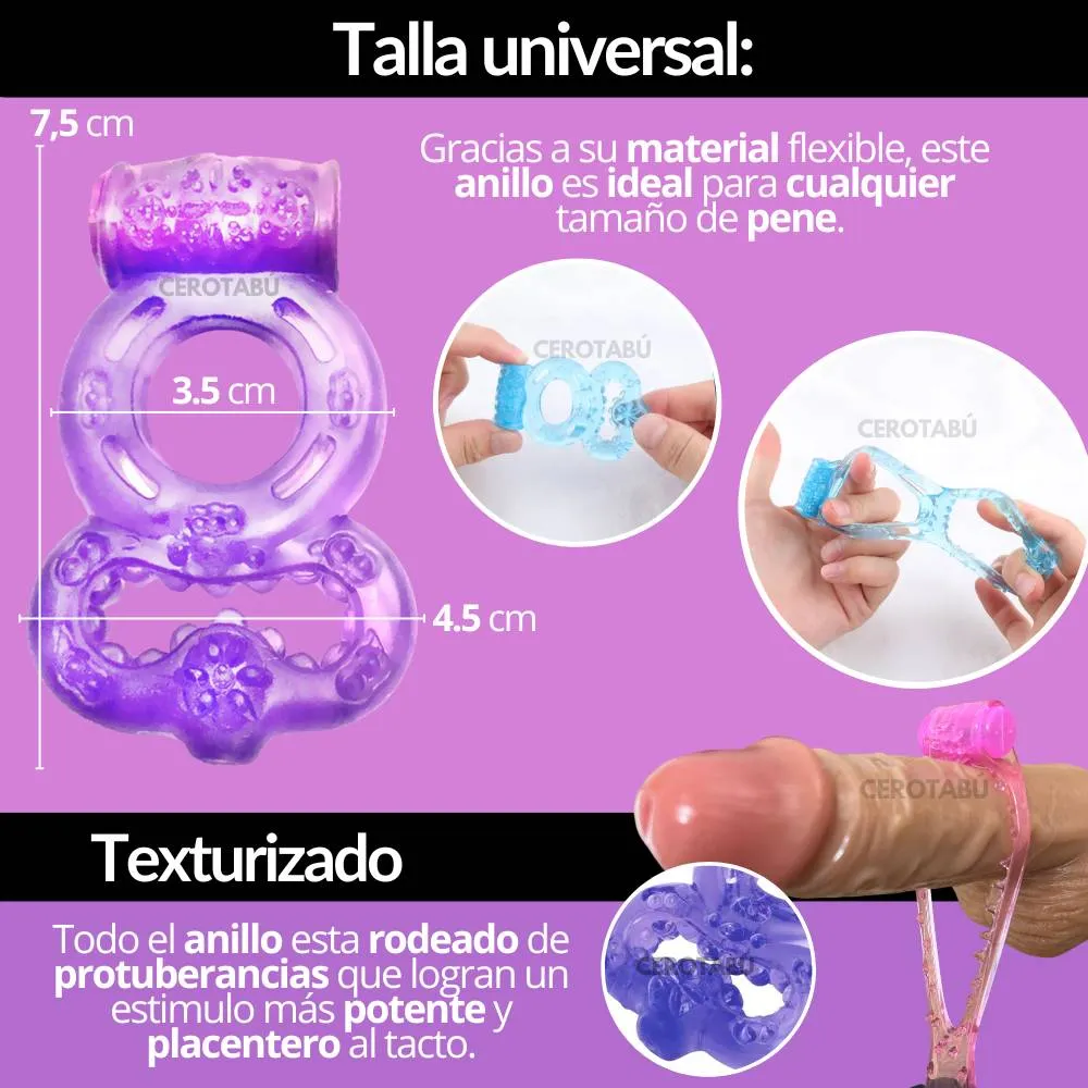 Kit Vibrador Anillo + Funda Dedos + Esposas + Lubricante