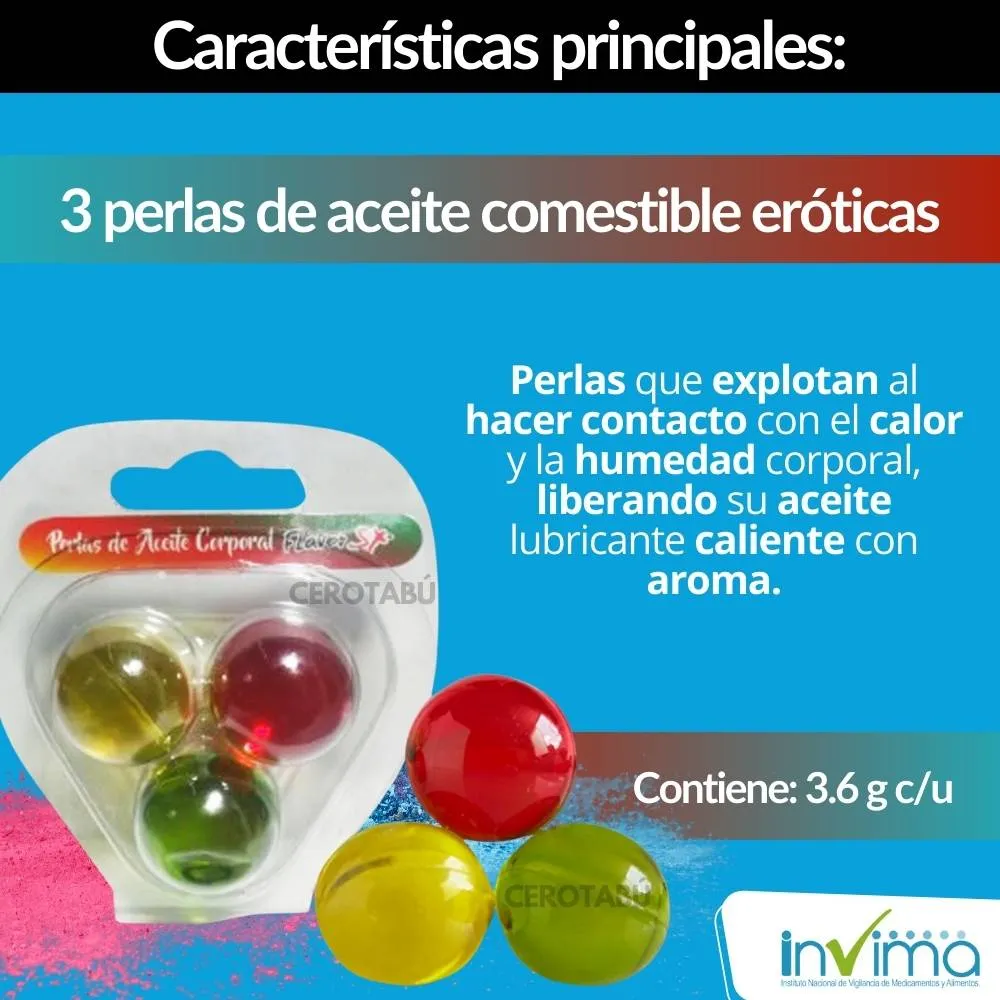 Lubricante Aceite Caliente Saborizado En Perlas X3