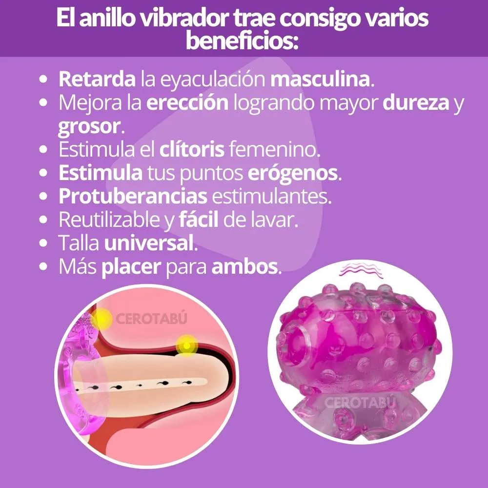 Anillo Vibrador Retardante Para Pene Texturizado Juguete Sexual 