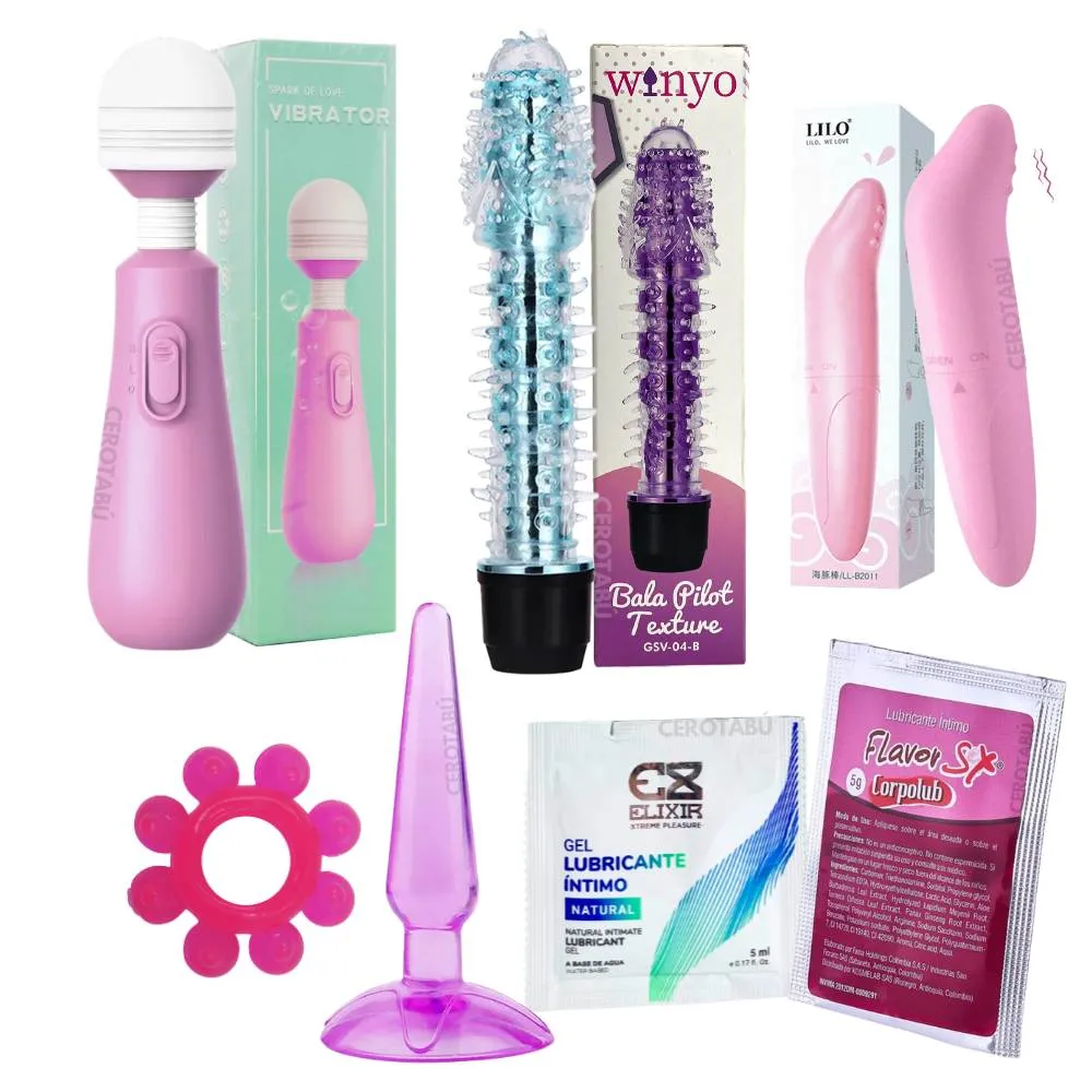 7 piezas Kit Hetero Anillo + Plug + Vibrador + Lubricante