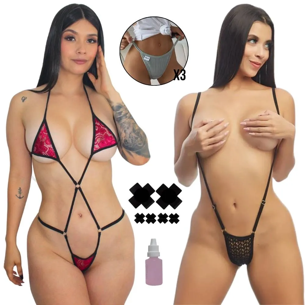 Kit x7 Piezas Lencería Sensual Ropa Interior Femenina + Tangas 