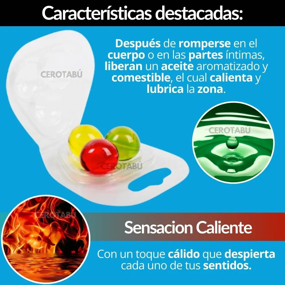 Lubricante Aceite Caliente Saborizado En Perlas X3