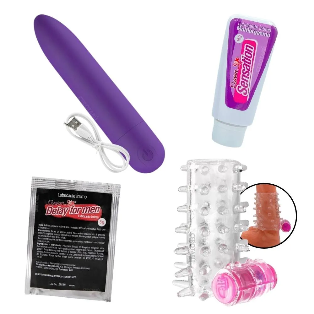 Kit Vibrador Bala + Funda Pene + Multiorgamos + Retardante