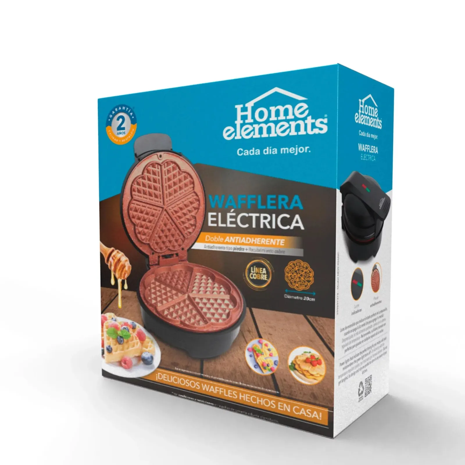 Wafflera Eléctrica HOME ELEMENTS Doble Antiadherente