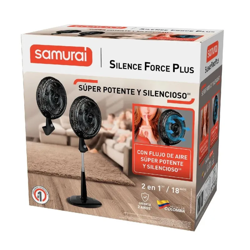 Ventilador SAMURAI 2 En 1 Silence Force Plus 18 Pulgadas 3 Velocidades Blanco