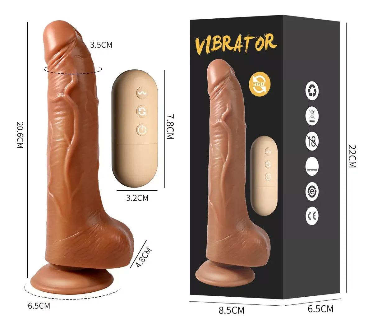 Consolador Realista Vibrador y Giratorio, Consolador Con Chupa. Vibrador Control Remoto