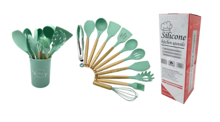 Set De Utensilios 12 Piezas Siliconadas Color Verde Menta