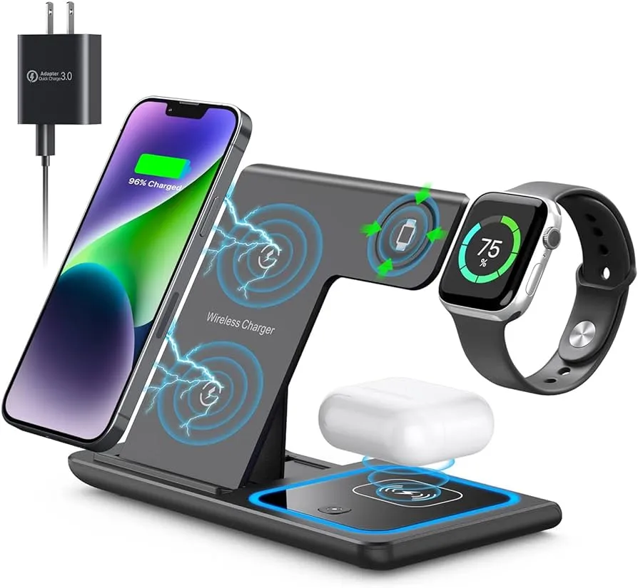 Soporte Cargador Inalámbrico Para iPhone Y Android  3 En 1  Smartwatch y Airpods