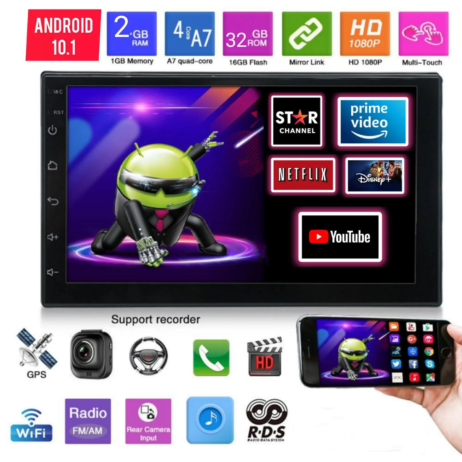 Radio Pantalla Android TV Canales y peliculas GRATIS 7 Pulgadas 2g + 32gb Gps bluetho 