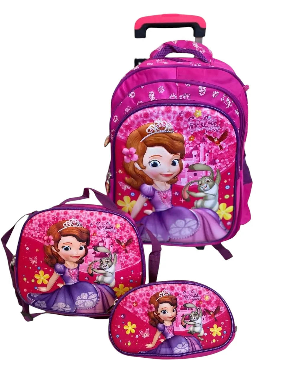 Morral Escolar Trio Con Rueditas Para Niña X 3 - Princesa Sofia 