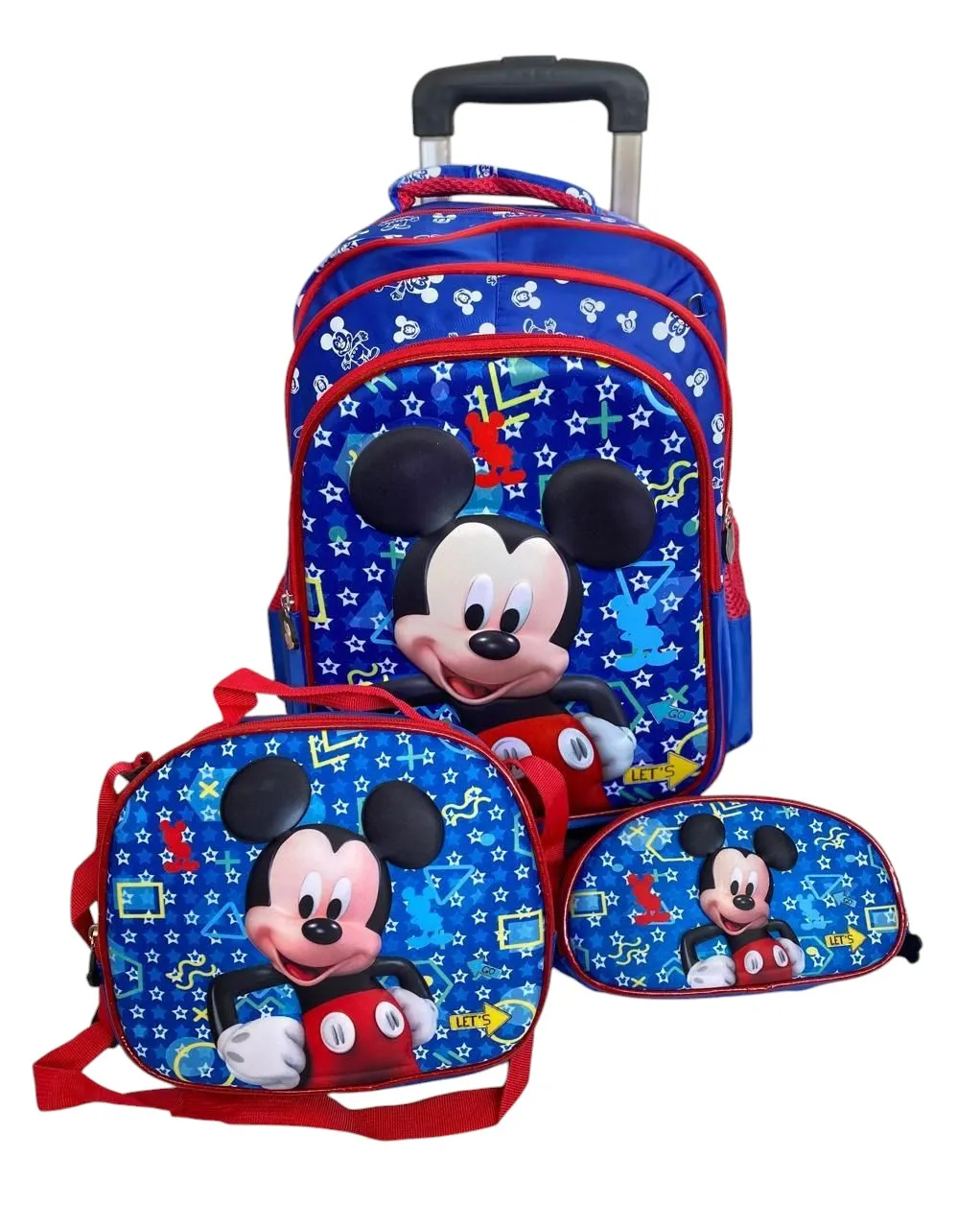 Morral Escolar Trio Con Rueditas Para Niño X 3 -  Mickey